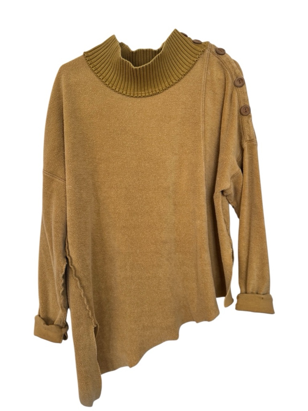 Oversized Free People Women’s Ribbed Cowl Neck Knit Sweater in Mustard - Size S